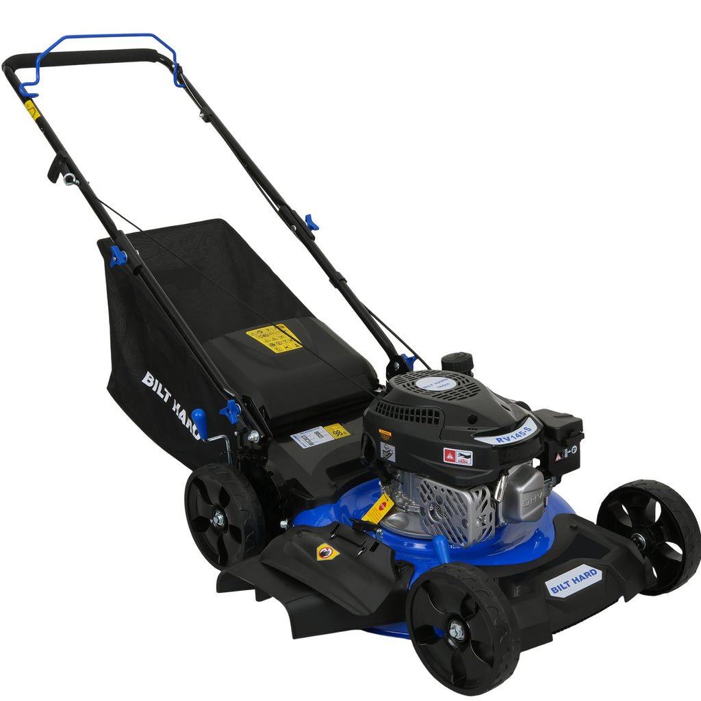 21 Inch Lawn Mower Gas Powered, 4-Cycle 144cc Engine, 3-in-1 Push Lawnmower with Bagging, Mulching &amp; Side Discharge, Adjustable 8-Positions Cutting Height, Easy Start