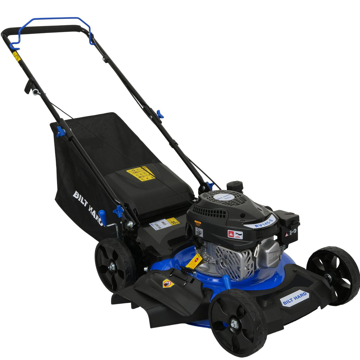 21 Inch Lawn Mower Gas Powered, 4-Cycle 144cc Engine, 3-in-1 Push Lawnmower with Bagging, Mulching &amp; Side Discharge, Adjustable 8-Positions Cutting Height, Easy Start