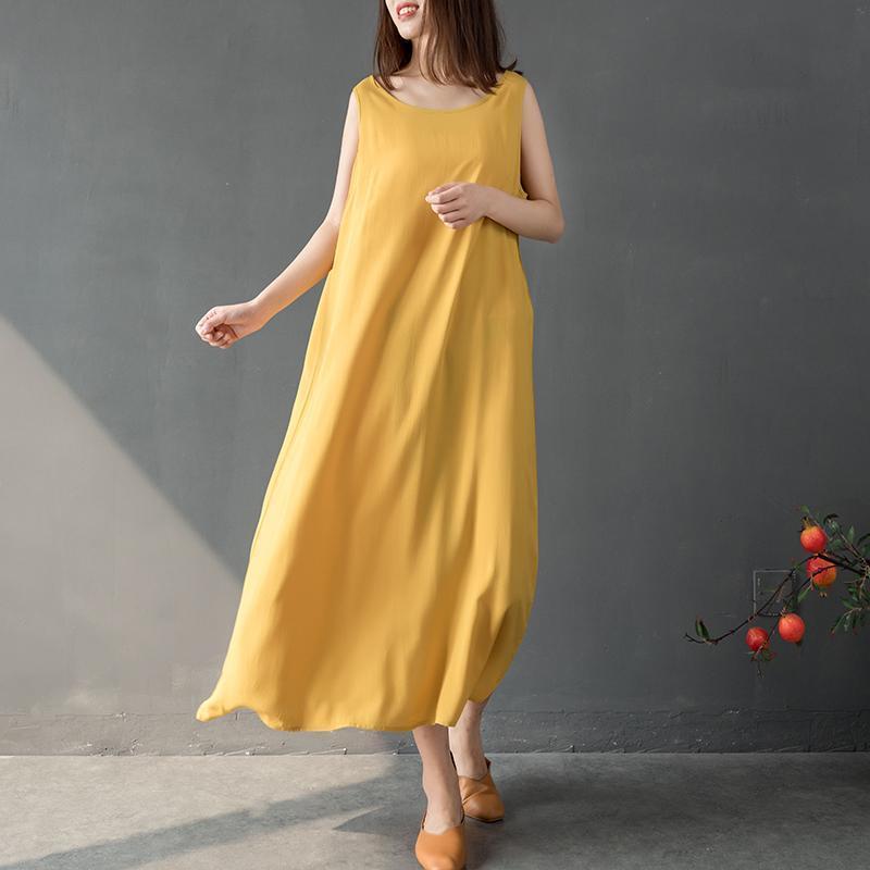 babakud retro solid loose summer bottoming sleeveless dress