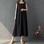 babakud retro solid loose summer bottoming sleeveless dress
