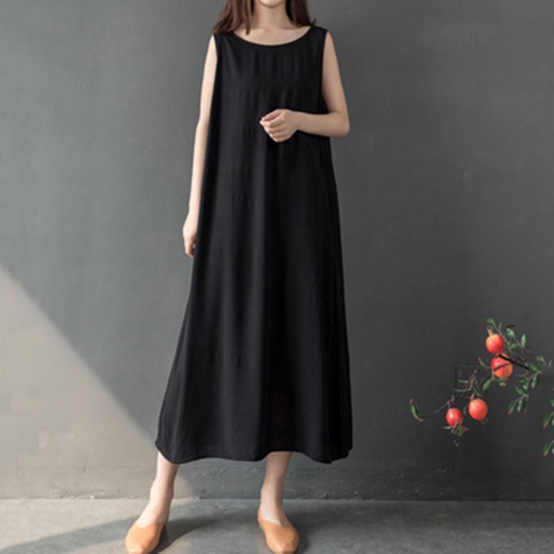 babakud retro solid loose summer bottoming sleeveless dress