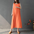 babakud retro solid loose summer bottoming sleeveless dress
