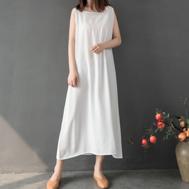 babakud retro solid loose summer bottoming sleeveless dress