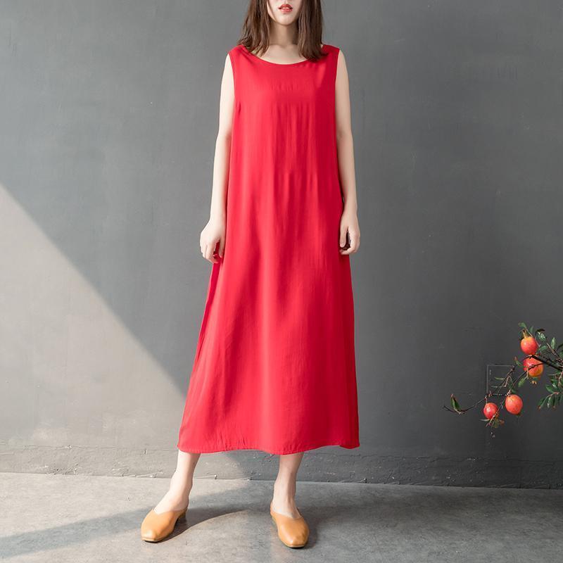 babakud retro solid loose summer bottoming sleeveless dress