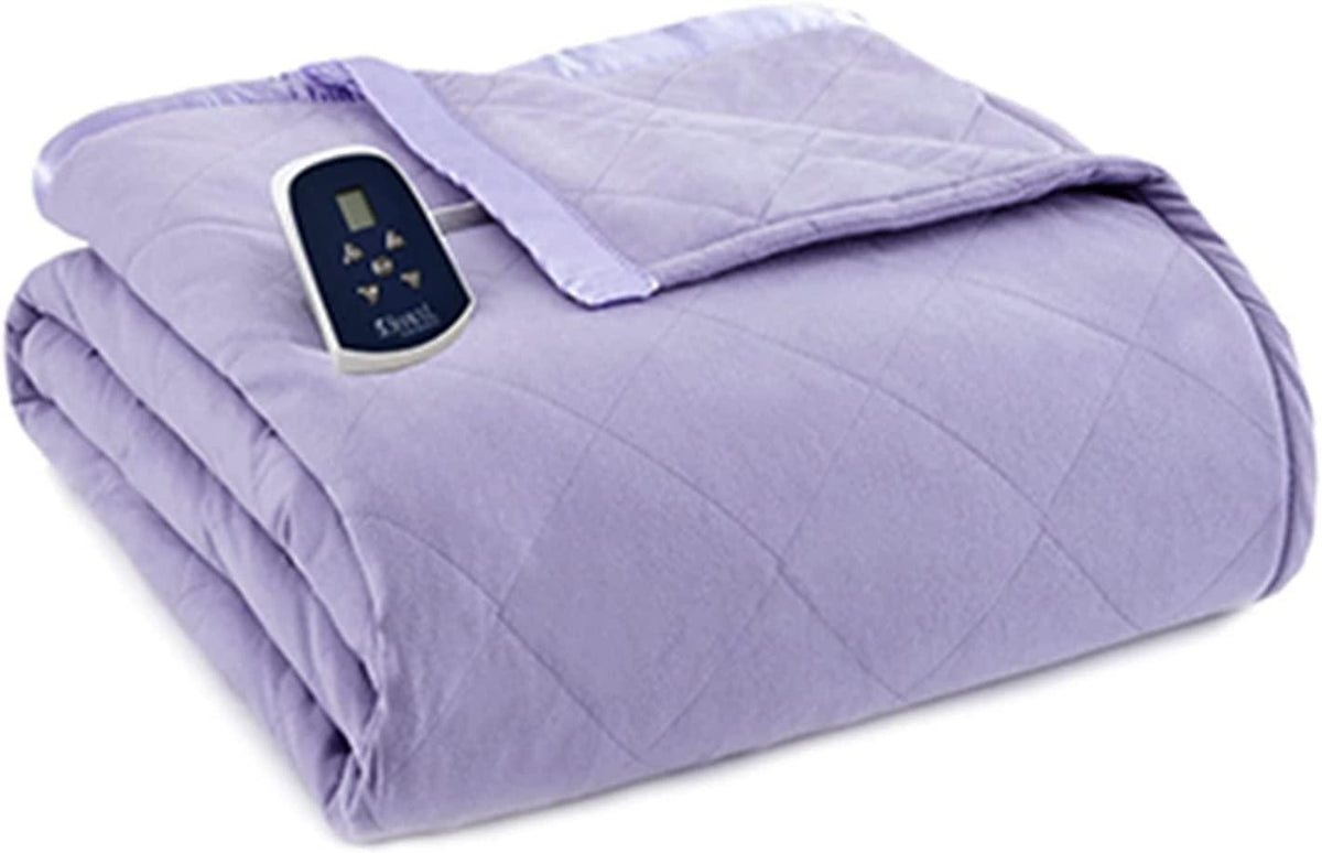 Thermee Micro Flannel Twin-Size Electric Heated Blanket, Machine Wash &amp; Dry, Timer &amp; Safety Shutoff, 85Lx66W, Lilac