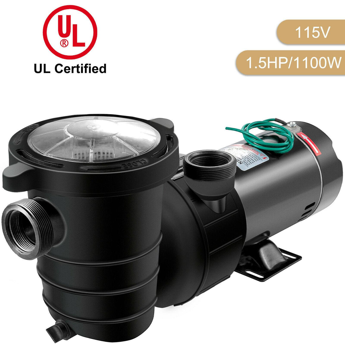 vevor 1.5hp swimming pool pump hayward 4980gph 115v in/above ground strainer