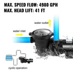 vevor 1.5hp swimming pool pump hayward 4980gph 115v in/above ground strainer