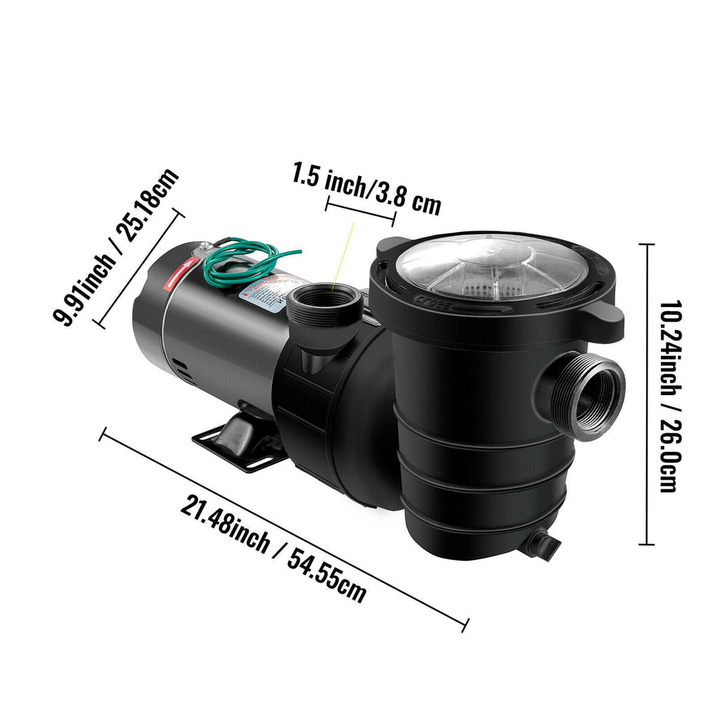vevor 1.5hp swimming pool pump hayward 4980gph 115v in/above ground strainer