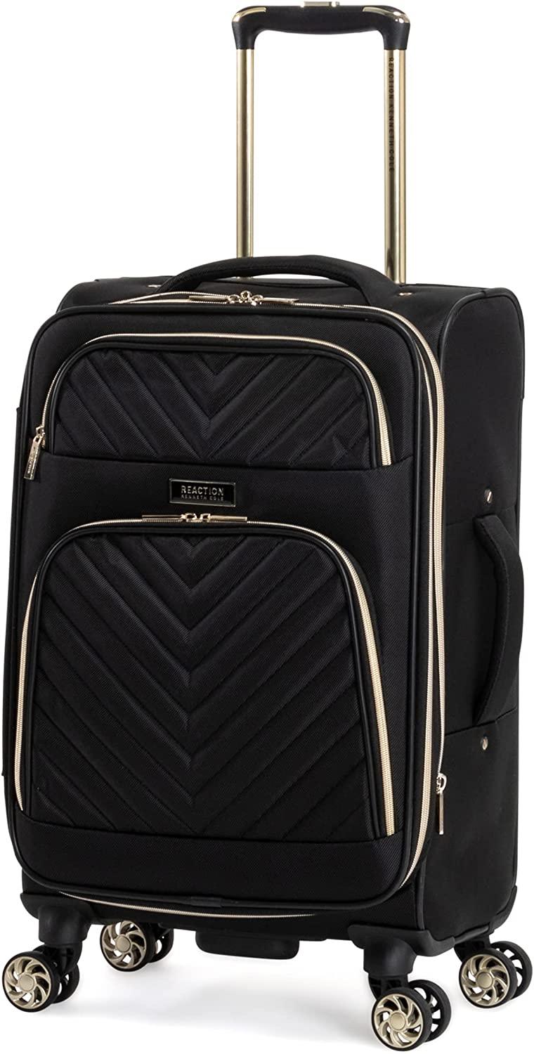 Women's Chelsea Luggage Chevron Softside 8-Wheel Spinner Expandable Suitcase Collection, Black, 20-Inch Carry On
