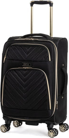 Women's Chelsea Luggage Chevron Softside 8-Wheel Spinner Expandable Suitcase Collection, Black, 20-Inch Carry On