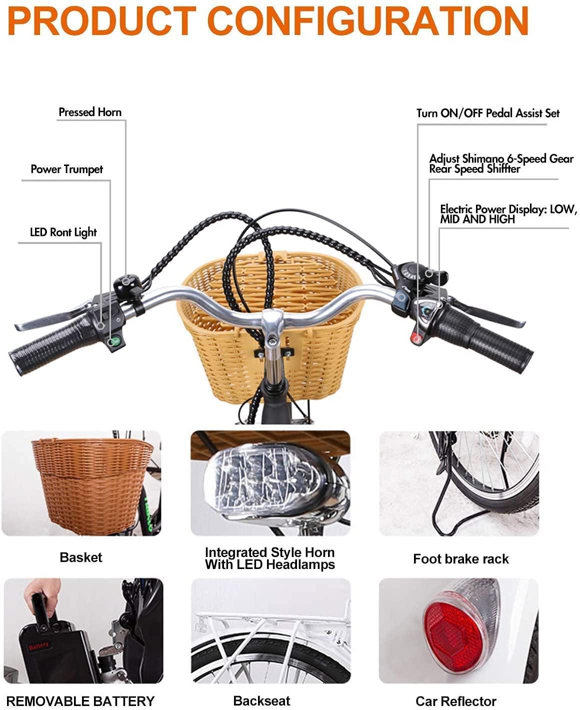 Electric Bike for Adults 350W 26''  Camel Electric Bicycle Assisted Bicycle for Female Men with Removable LarCapacity Lithium Battery and Charger.