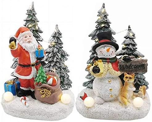 ZMDZA Christmas Tree Figurines for Holiday Home Decor Christmas Decoration Santa Claus and Snowman Trees with LED Light, Music and USB (Size : Style 1)