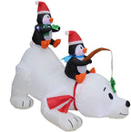 Two Christmas Party Decorations Bundle, Includes 6 Foot Long Christmas Inflatable Penguins Fishing on Polar Bear, and 12 Foot Long Christmas Inflatable Santa Claus on Sleigh with 3 Reindeer and Tree