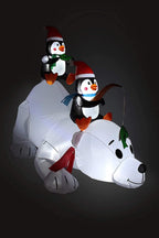 Two Christmas Party Decorations Bundle, Includes 6 Foot Long Christmas Inflatable Penguins Fishing on Polar Bear, and 12 Foot Long Christmas Inflatable Santa Claus on Sleigh with 3 Reindeer and Tree