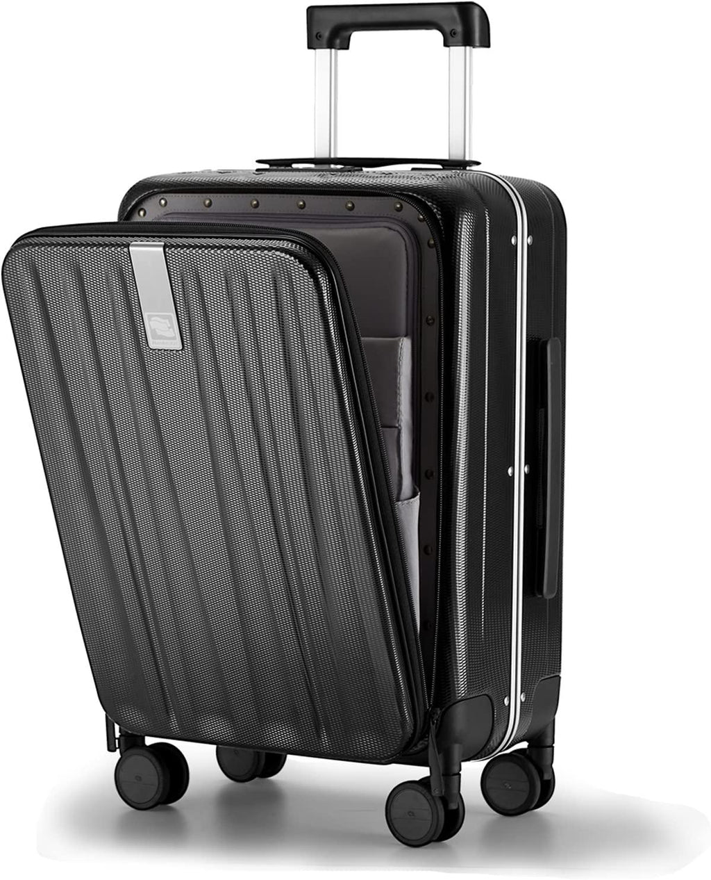 Lightweight Hardside Luggage 8 Spinner Silent Wheels Travel Suitcase, Black, Carry-On 20-Inch