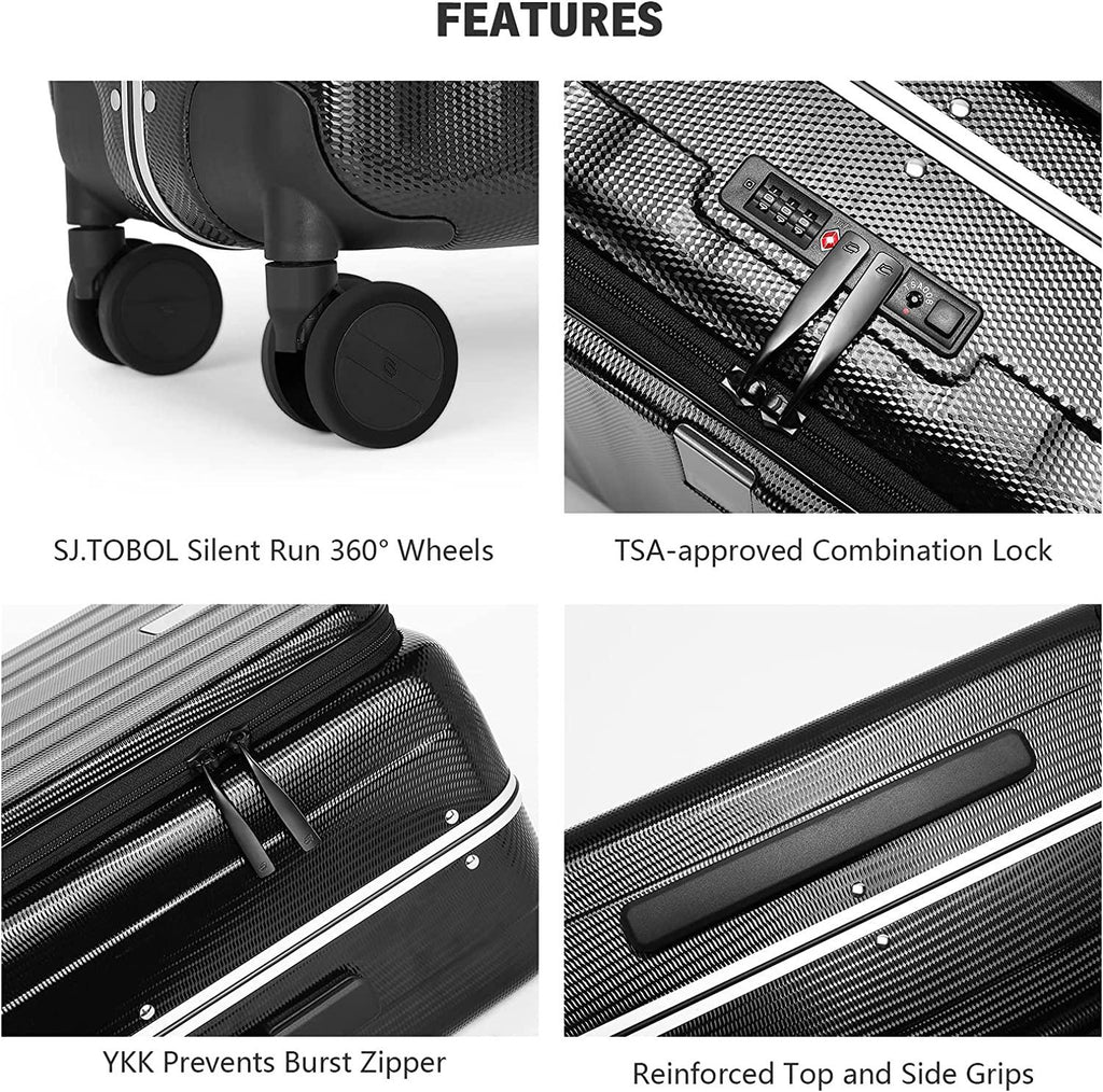 Lightweight Hardside Luggage 8 Spinner Silent Wheels Travel Suitcase, Black, Carry-On 20-Inch