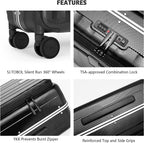Lightweight Hardside Luggage 8 Spinner Silent Wheels Travel Suitcase, Black, Carry-On 20-Inch