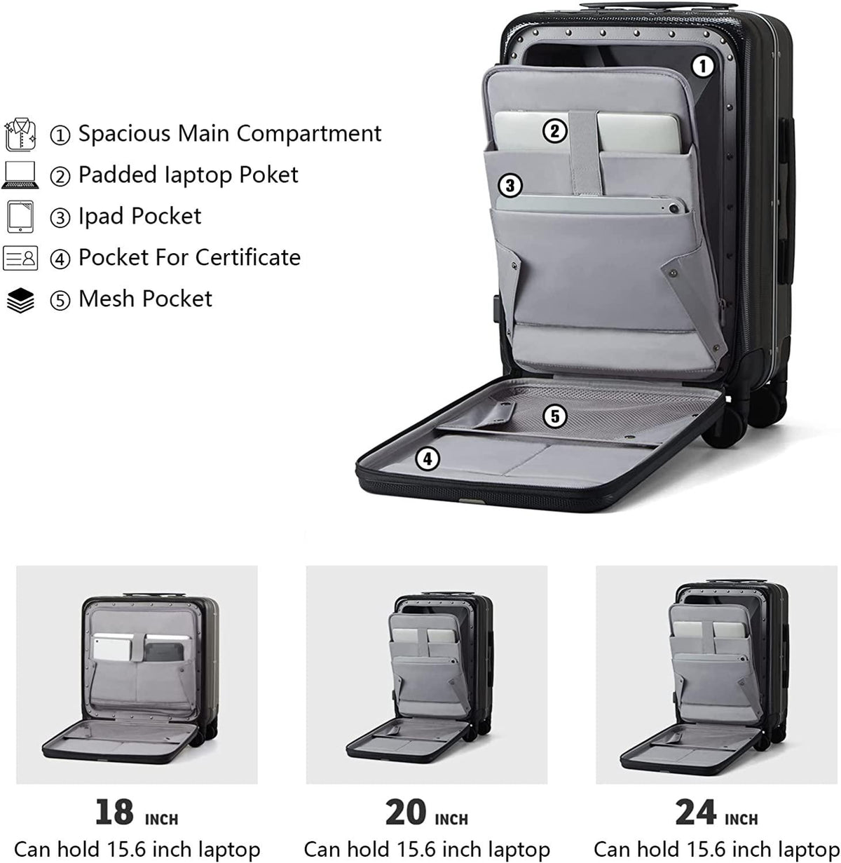 Lightweight Hardside Luggage 8 Spinner Silent Wheels Travel Suitcase, Black, Checked-Medium 24-Inch