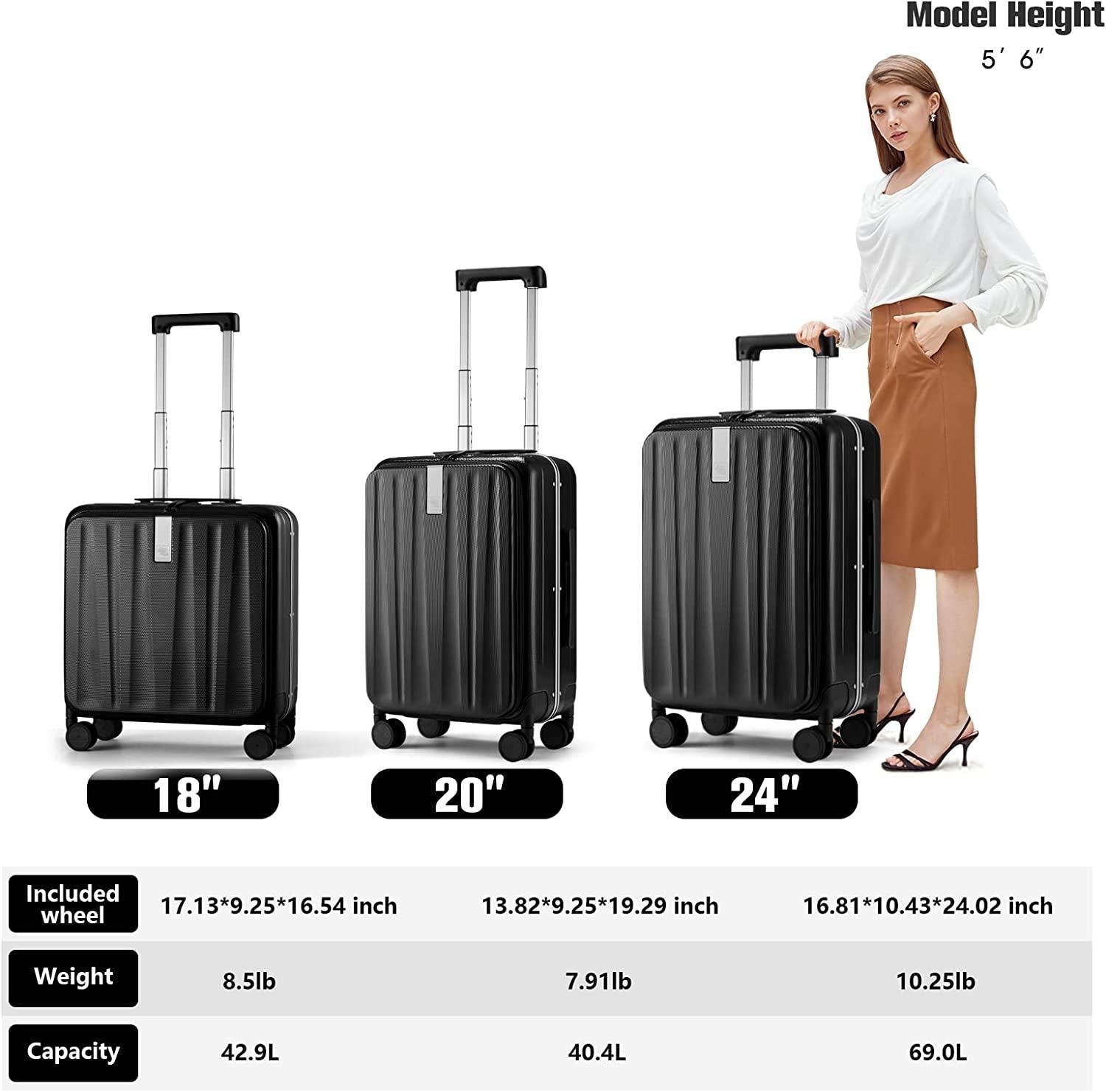 Lightweight Hardside Luggage 8 Spinner Silent Wheels Travel Suitcase, Black, Carry-On 20-Inch