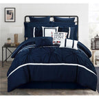 Chic Home CS2767 Ashville Comforter Set - Queen Size, Navy - 16 Piece