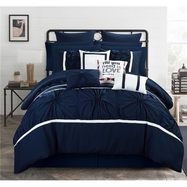 Chic Home CS2767 Ashville Comforter Set - Queen Size, Navy - 16 Piece