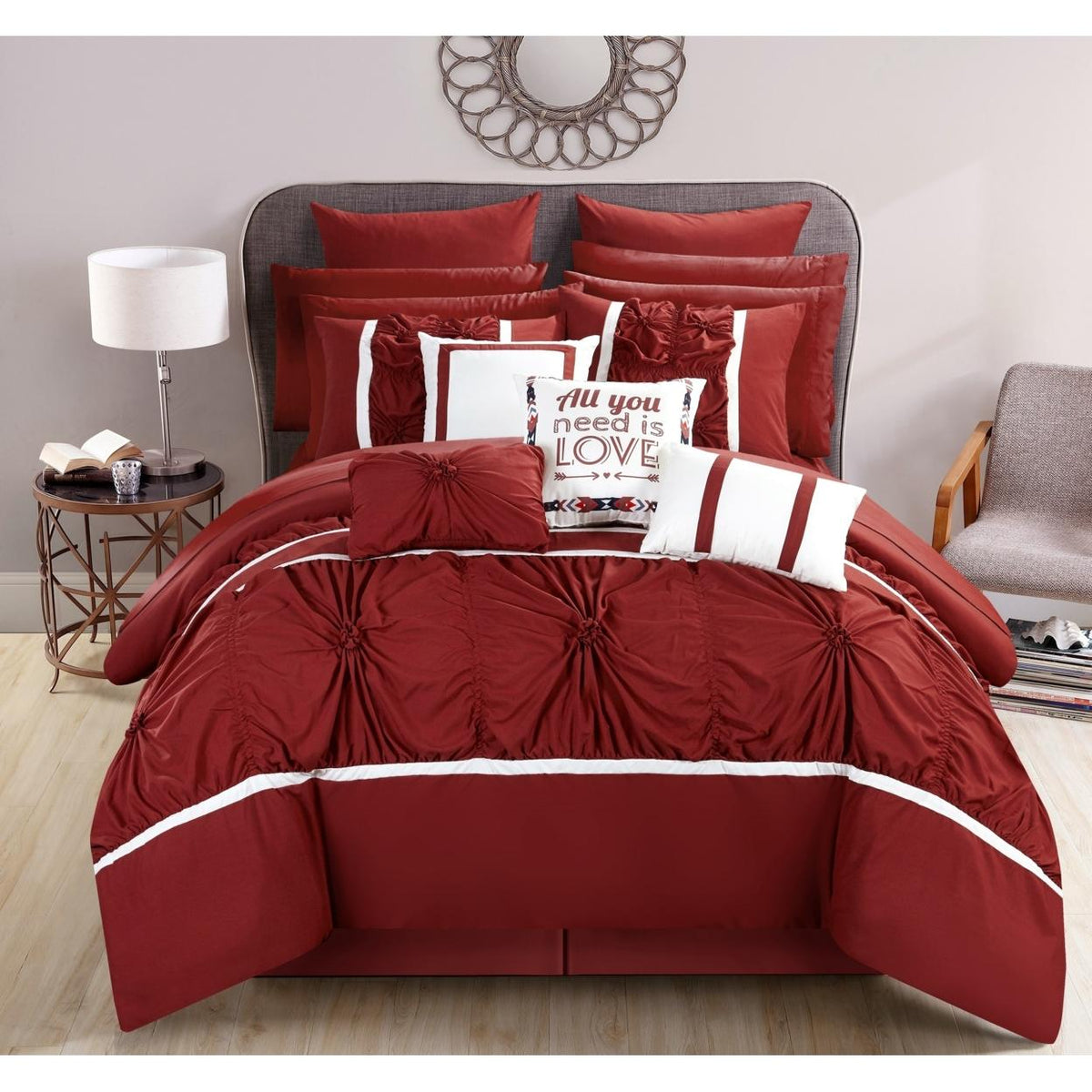 Chic Home CS2767 Ashville Comforter Set - Queen Size, Navy - 16 Piece