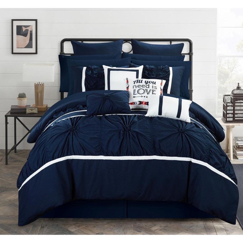 Chic Home CS2767 Ashville Comforter Set - Queen Size, Navy - 16 Piece