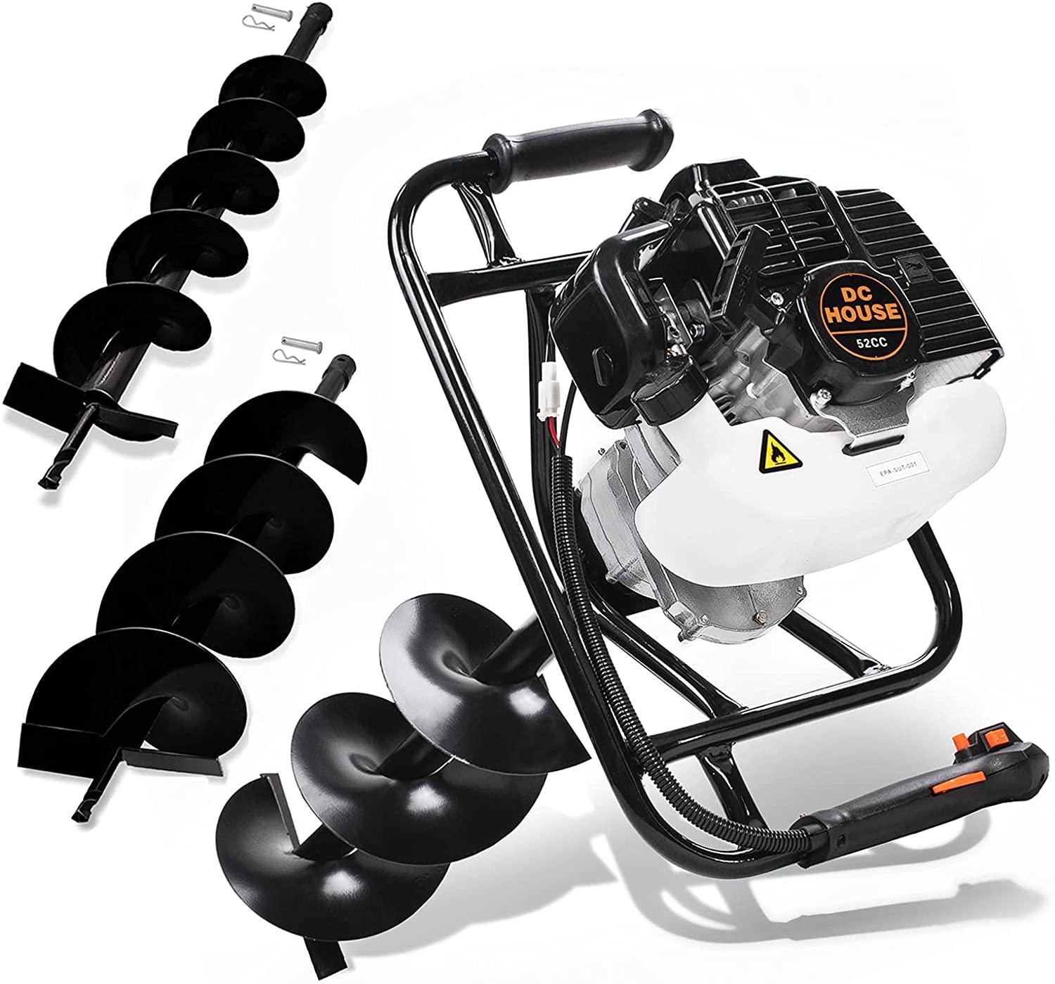 dc house 52cc 2.4hp gas powered post hole digger with two earth auger drill bit 6" &amp; 10"earth digger
