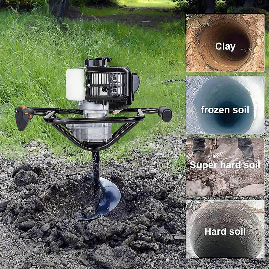 dc house 52cc 2.4hp gas powered post hole digger with two earth auger drill bit 6" &amp; 10"earth digger