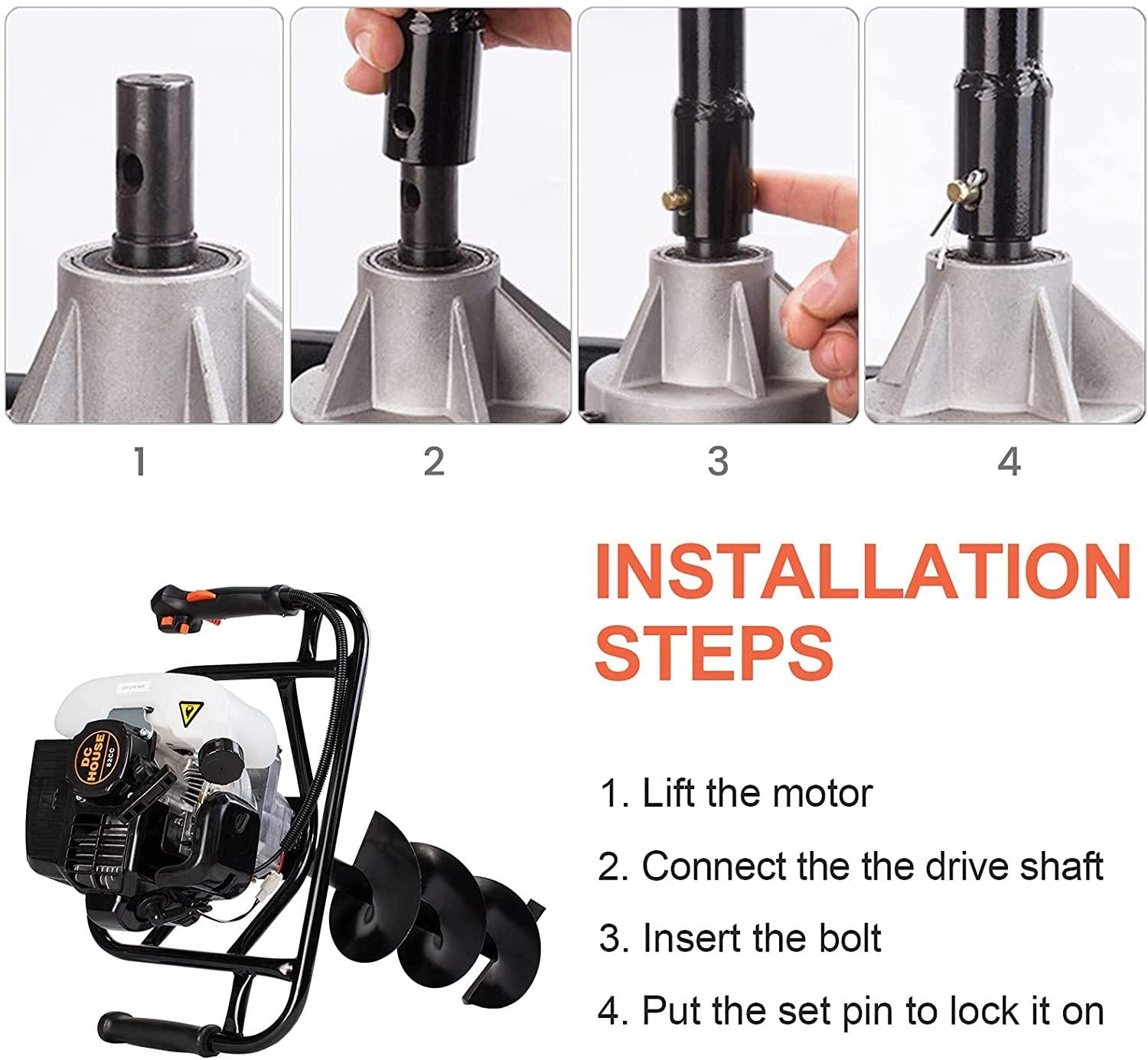 dc house 52cc 2.4hp gas powered post hole digger with two earth auger drill bit 6" &amp; 10"earth digger
