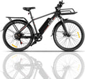 26" Electric Bike, 350W 20MPH Electric Mountain Bicycle Adult Commuter Cargo Ebike with Removable 10.4Ah Battery, Professional 7-Speed Gears, Fender, Shock Absorption, Front Cargo Rack, Back Seat