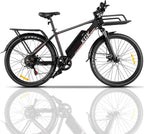 26" Electric Bike, 350W 20MPH Electric Mountain Bicycle Adult Commuter Cargo Ebike with Removable 10.4Ah Battery, Professional 7-Speed Gears, Fender, Shock Absorption, Front Cargo Rack, Back Seat
