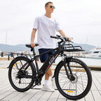 26" Electric Bike, 350W 20MPH Electric Mountain Bicycle Adult Commuter Cargo Ebike with Removable 10.4Ah Battery, Professional 7-Speed Gears, Fender, Shock Absorption, Front Cargo Rack, Back Seat