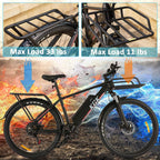 26" Electric Bike, 350W 20MPH Electric Mountain Bicycle Adult Commuter Cargo Ebike with Removable 10.4Ah Battery, Professional 7-Speed Gears, Fender, Shock Absorption, Front Cargo Rack, Back Seat