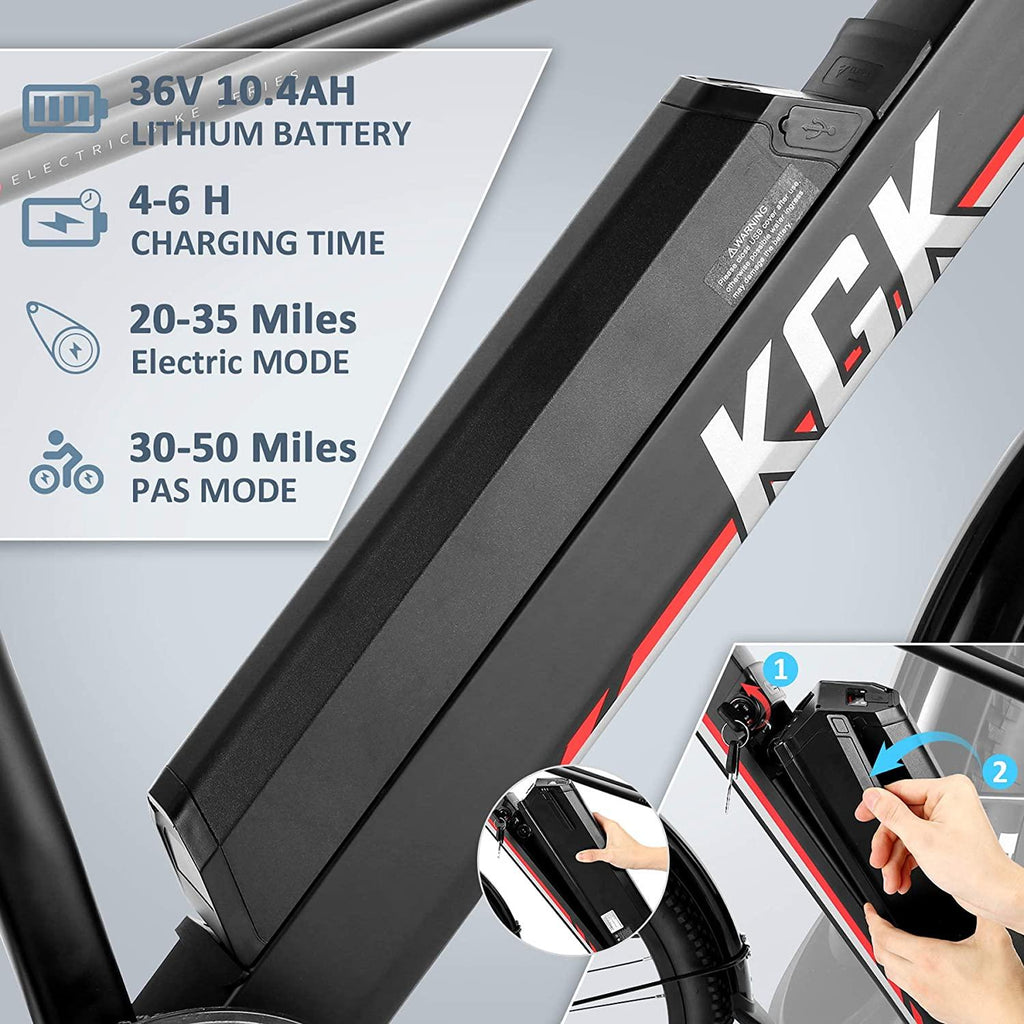26" Electric Bike, 350W 20MPH Electric Mountain Bicycle Adult Commuter Cargo Ebike with Removable 10.4Ah Battery, Professional 7-Speed Gears, Fender, Shock Absorption, Front Cargo Rack, Back Seat