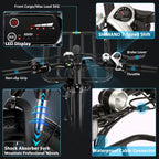 26" Electric Bike, 350W 20MPH Electric Mountain Bicycle Adult Commuter Cargo Ebike with Removable 10.4Ah Battery, Professional 7-Speed Gears, Fender, Shock Absorption, Front Cargo Rack, Back Seat