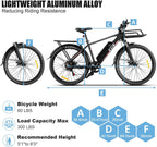 26" Electric Bike, 350W 20MPH Electric Mountain Bicycle Adult Commuter Cargo Ebike with Removable 10.4Ah Battery, Professional 7-Speed Gears, Fender, Shock Absorption, Front Cargo Rack, Back Seat
