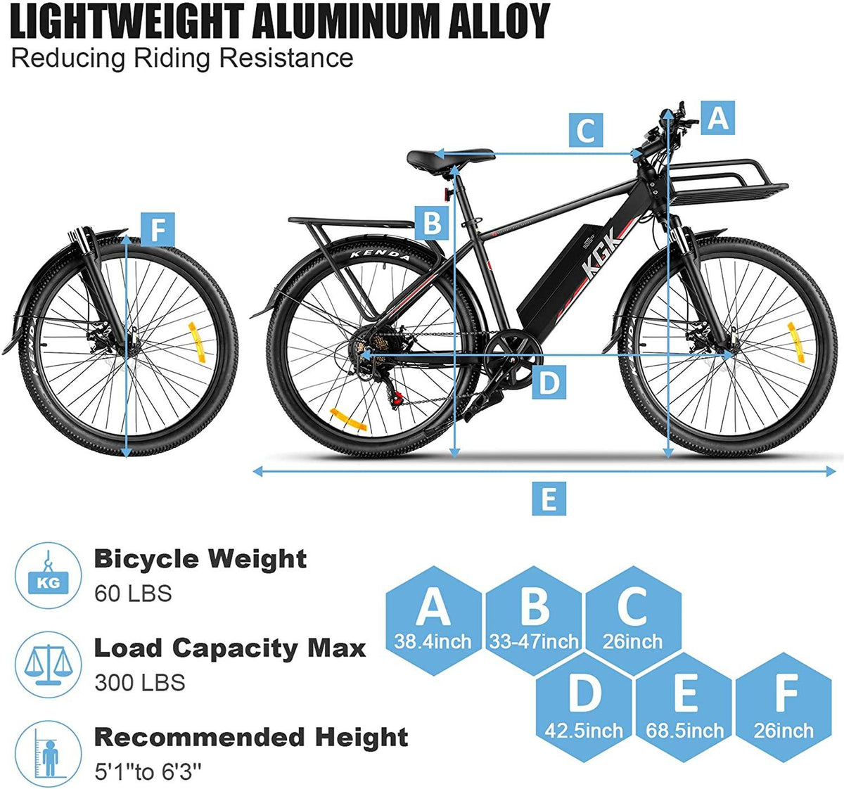 26" Electric Bike, 350W 20MPH Electric Mountain Bicycle Adult Commuter Cargo Ebike with Removable 10.4Ah Battery, Professional 7-Speed Gears, Fender, Shock Absorption, Front Cargo Rack, Back Seat