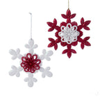 Club Pack of 24 Glitter Embellished Red and White Snowflake Christmas Ornaments 5.75"