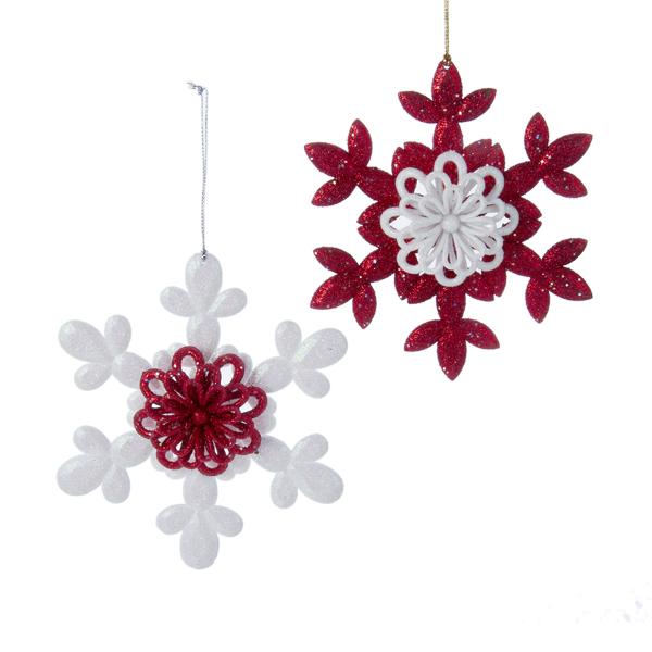 Club Pack of 24 Glitter Embellished Red and White Snowflake Christmas Ornaments 5.75"
