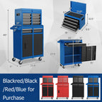 Rolling Tool Chest, 5-Drawer Tool Box Organizer w/Lockable Wheels & Sliding Drawers & Detachable Top & Adjustable Shelf, Tool StoraCabinet for GaraWorkshop (Blue)