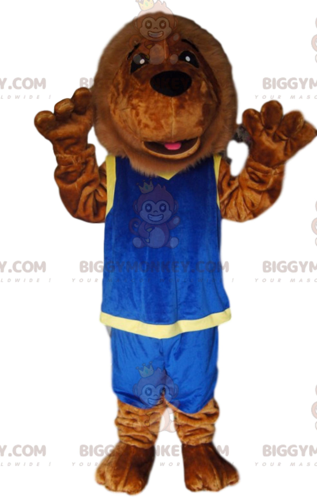 Brown Lion BIGGYMONKEYMascot Costume With Blue Sportswear