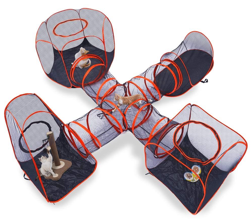 Compound Pet Play House, Cat Tent, Portable 5 in 1 Pet Tent, Indoor/Outdoor Cage, Cat Playpen House Crate CaFences, Cat Tunnel, Pop Up Folding Enclosure Playhouse for Kitty, Dog, Rabbit, Puppy