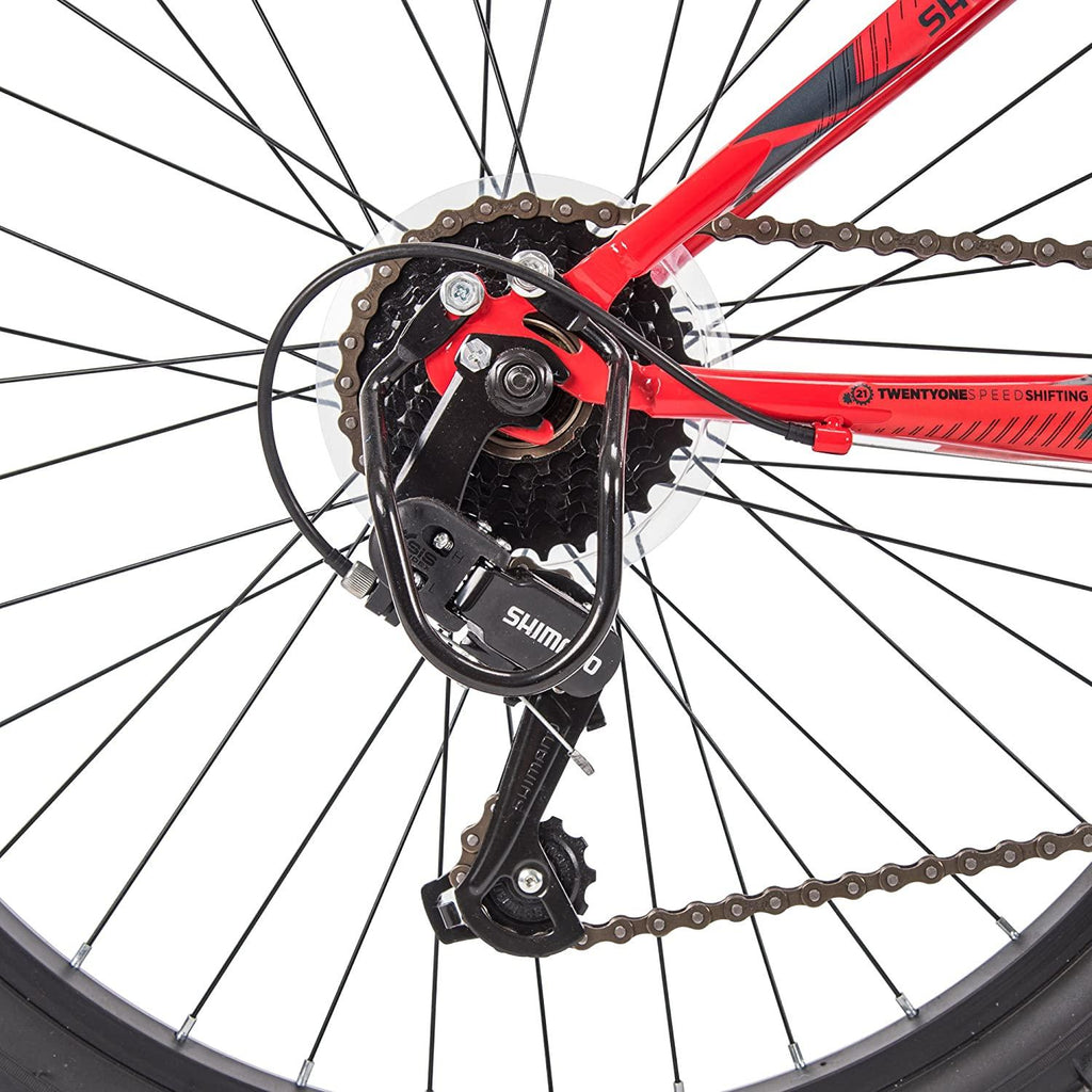 Huffy Hardtail Mountain Bike, Stone Mountain 24-26 inch 21-Speed, Lightweight, Gloss Red (74808)
