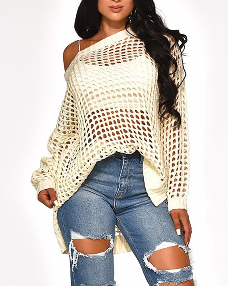 one shoulder hollow out long sleeve cover up