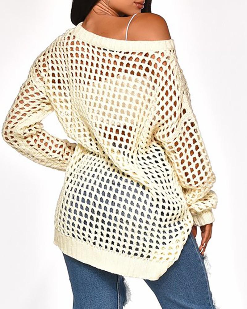 one shoulder hollow out long sleeve cover up