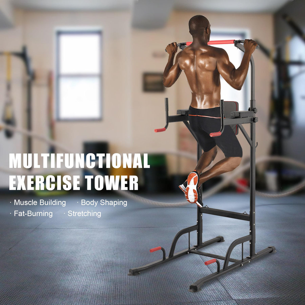 Power Tower Pull Up Bar Dip Station Adjustable Height Home Gym Fitness Equipment