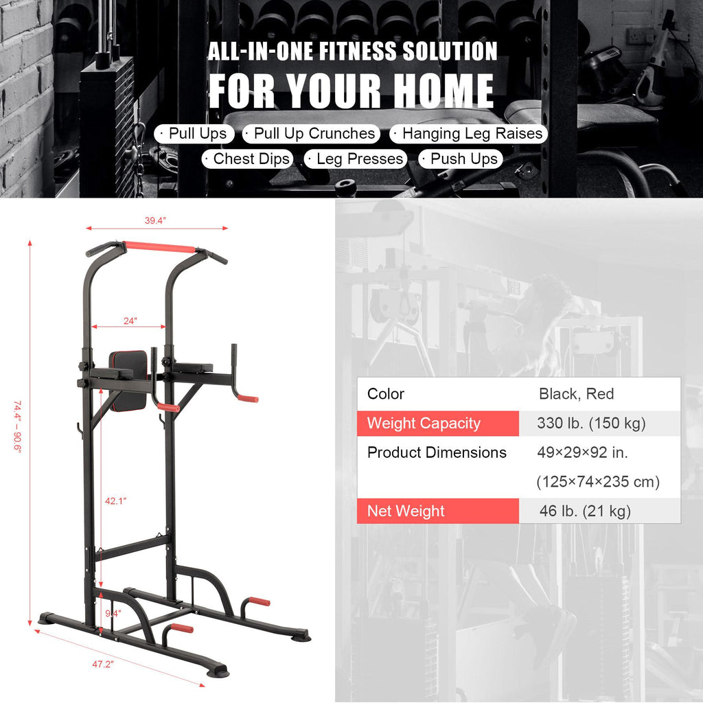 Power Tower Pull Up Bar Dip Station Adjustable Height Home Gym Fitness Equipment