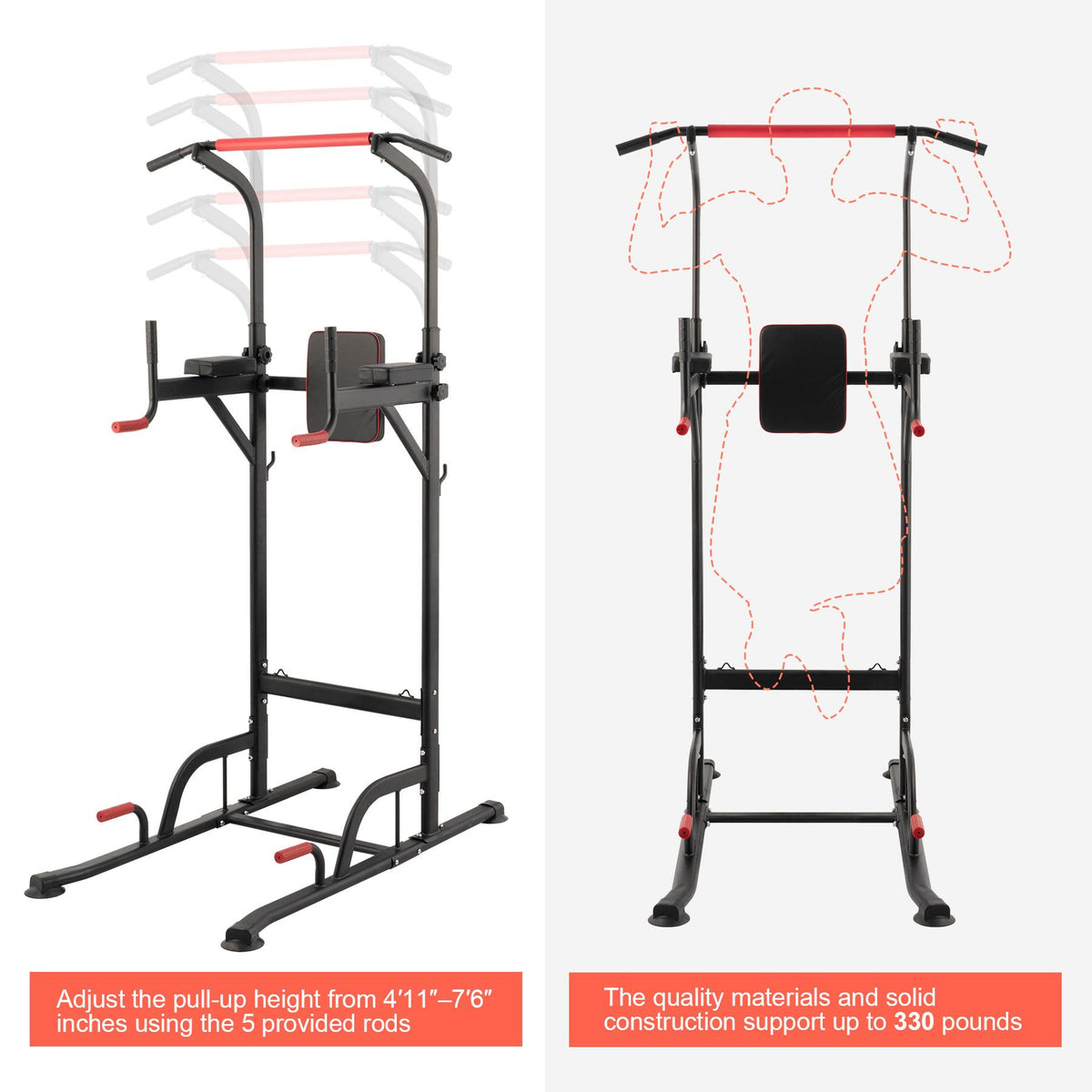 Power Tower Pull Up Bar Dip Station Adjustable Height Home Gym Workout Equipment
