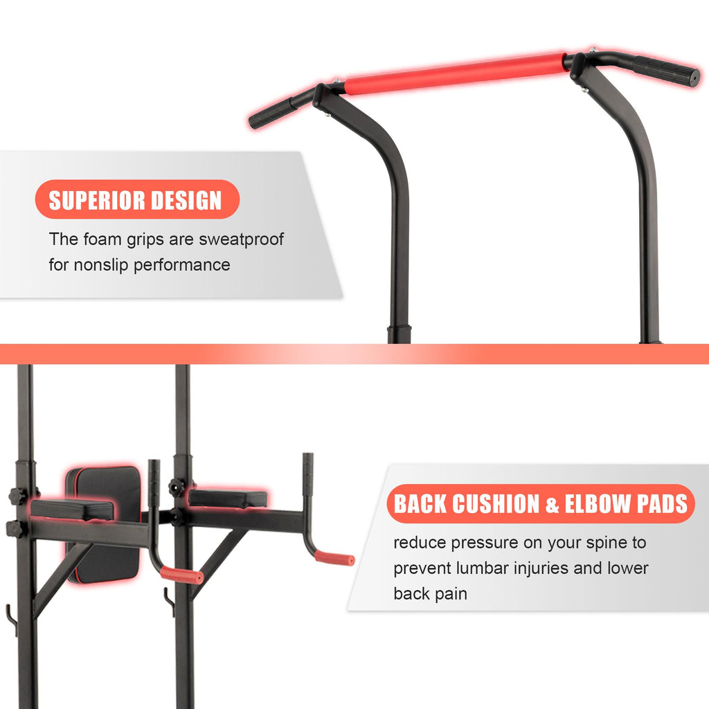 Power Tower Pull Up Bar Dip Station Adjustable Height Home Gym Workout Equipment